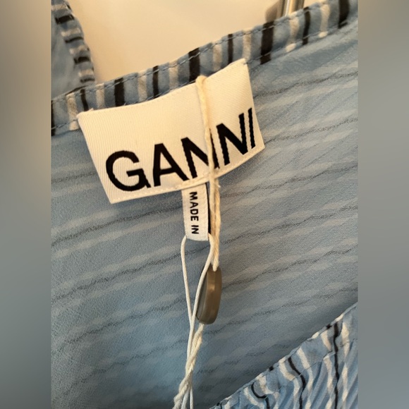 NWT Ganni pleated chiffon striped dress - Picture 5 of 9